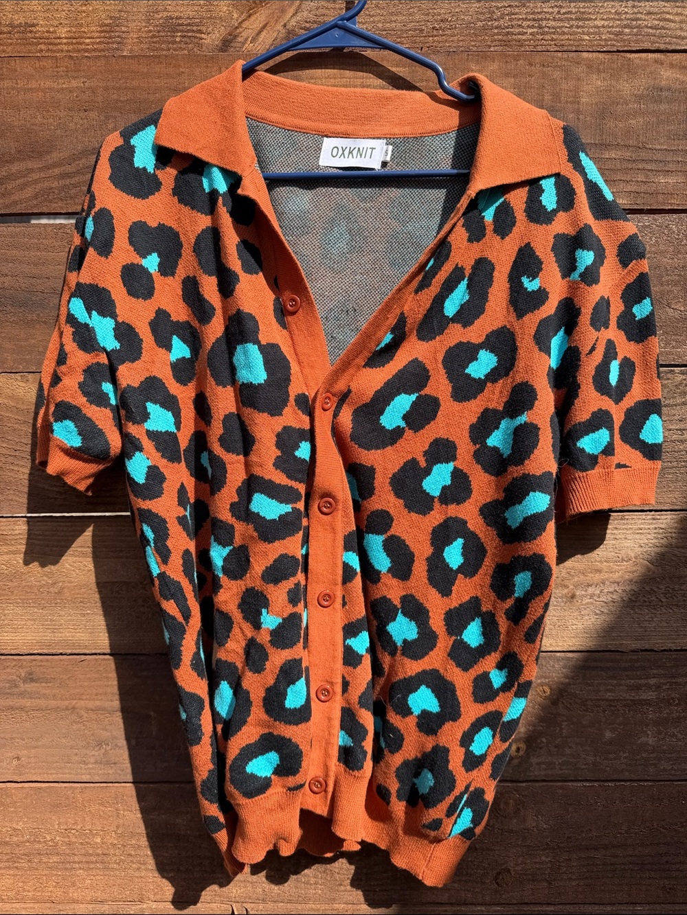 OXKNIT Orange & Turquoise Leopard Button-Up Top